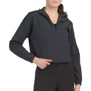 NEW 90 DEGREE BY REFLEX Woven Spring Peak Crop Half Zip With Cinch Toggle Hem